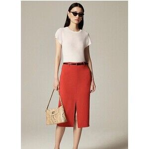 J.CREW Pencil Midi Skirt Four Season Stretch Size 10 Brick Red NEW Modern CD350